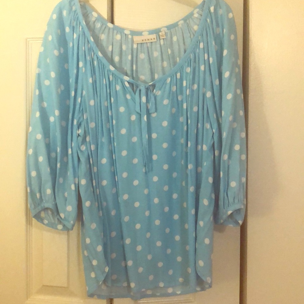 Aqua blue polka dot blouse